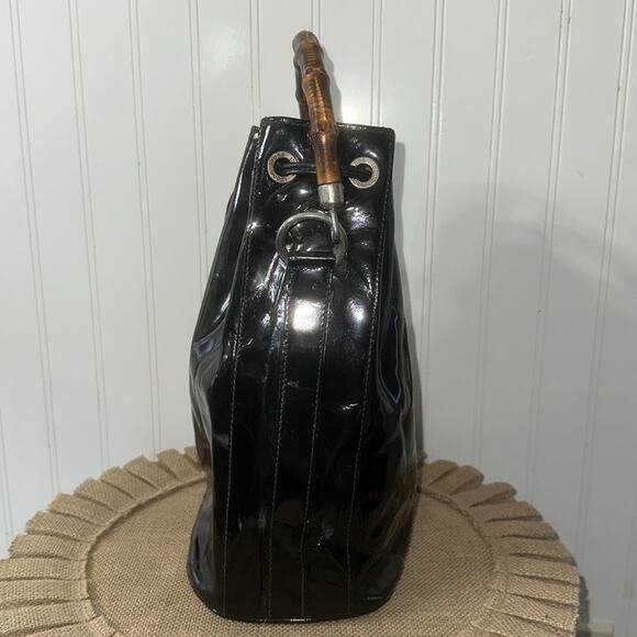 RARE GUCCI Bamboo Handle Tote Bag Black Patent Leather EUC - Picture 6 of 13